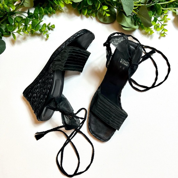 Stuart Weitzman Shoes - Stuart Weitzman Black Espadrilles Wedge Square Tow Lace Up Sandals